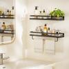 AMADA HOMEFURNISHING Bathroom Shelves with Towel Bar, Floating Shelves, Wall Shelves for Bathroom/Living Room/Kitchen/Bedroom, Black, Set of 2 - AMFS01B view 2