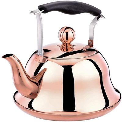 2 Quart Stainless Steel Tea Kettle for Stove Top,Whistling Tea Kettle with Heat-Resistant Ergonomic Handle (Color : Brass, Size : 2L)