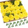cosybeau Yellow Roses Artificial Flowers Fake Rose 50 PCS w/Stem Fall Decoration Crafts Bouquets Centerpieces Arrangements Party Home Decor Valentine's Day 3 inch rose head view 1