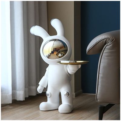 KHUY Decorative Trays, Small Coffee Tables for Small Spaces End Tables Living Room Large Resin Floor Space Rabbit Bed Side Tables Bedroom, Key Phone Watches Bedside Tray (Color : Silver)