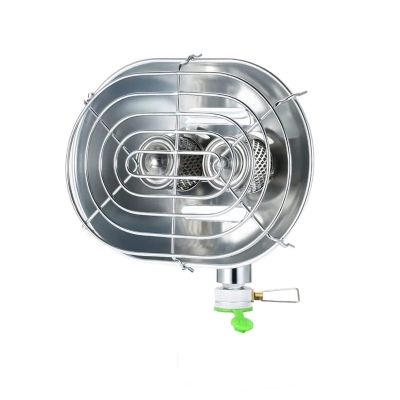 Silver Double Heating Furnace Double Burner Heating, Camping Heater Infrared Ray, Gas Heater for Winter Camping Outdoor Fishing (Color : Silver)