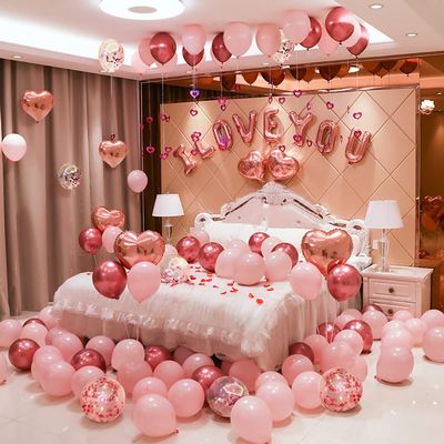 CAKKA Valentines Day Balloons Kit, 101 Pack Rose Gold Pink Heart Balloons with Rose Petals, I Love You Balloons for Anniversary Mothers Day Wedding Romantic Decorations Special Night,VA-BA-01
