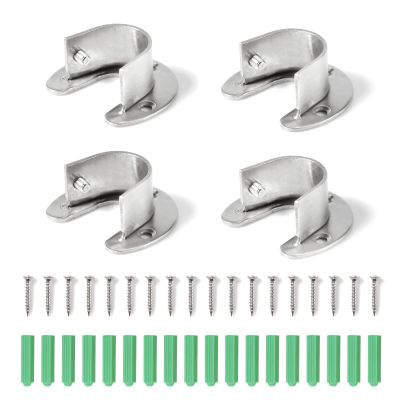 SPEEDWOX 4 Pcs Wardrobe Closet Rod Bracket Stainless Steel 1 inch Diameter U-Shaped Open Type Socket Bracket Silver Flange Rod Holder Closet Rod End Supports with Matching Screws(25mm)