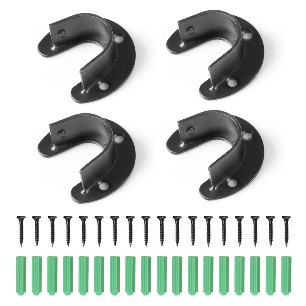 SPEEDWOX 4 Pcs Wardrobe Closet Rod Bracket Stainless Steel 1 inch Diameter U-Shaped Open Type Socket Bracket Black Flange Rod Holder Closet Rod End Supports with Matching Screws(25mm)