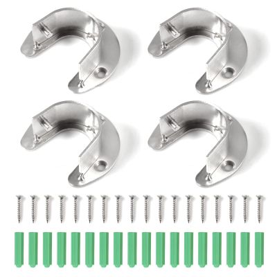 SPEEDWOX 4 Pcs Wardrobe Closet Rod Bracket Stainless Steel 1-1/4 inches Diameter U-Shaped Open Type Socket Bracket Silver Flange Rod Holder Closet Rod End Supports with Matching Screws(32mm)