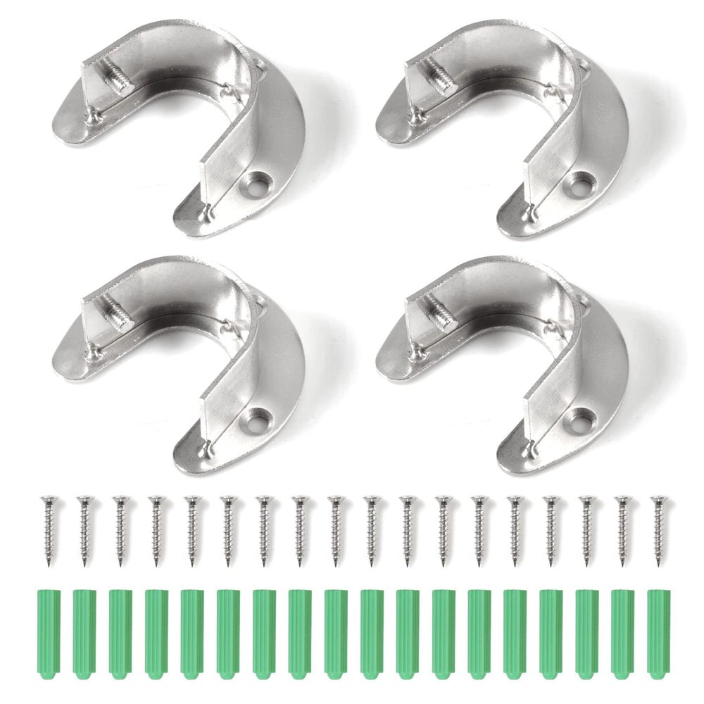 SPEEDWOX 4 Pcs Wardrobe Closet Rod Bracket Stainless Steel 1-1/4 inches Diameter U-Shaped Open Type Socket Bracket Silver Flange Rod Holder Closet Rod End Supports with Matching Screws(32mm)