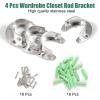 SPEEDWOX 4 Pcs Wardrobe Closet Rod Bracket Stainless Steel 1-1/4 inches Diameter U-Shaped Open Type Socket Bracket Silver Flange Rod Holder Closet Rod End Supports with Matching Screws(32mm) view 2