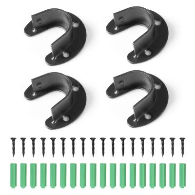 SPEEDWOX 4 Pcs Wardrobe Closet Rod Bracket Stainless Steel 1-1/4 inches Diameter U-Shaped Open Type Socket Bracket Black Flange Rod Holder Closet Rod End Supports with Matching Screws(32mm)