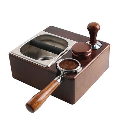C/M Espresso Tamping Station Coffee Filter Tamper Holder Espresso Knock Box Wooden Base Coffee Dump Bin Great Alternative for Barista Espresso Tamping Mat, for 58Mm Portafilters