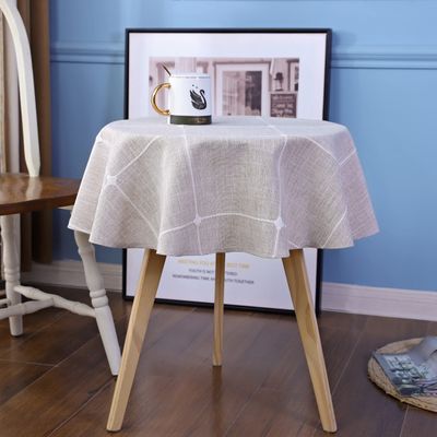 QsyyHome Lattice Small Round Tablecloth Rustic Embroidery Cotton Linen Fabric Brown Checkered Table Cover Tablecloths for Kitchen Dining Party Tabletop Decoration, Round 48 in
