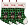 MALIHONG 3 Pack Personalized Christmas Green Buffalo Plaid Stocking with Lovely Puppy German Shepherd Snowflake Home Decorations Gifts for Family 14.4" view 1