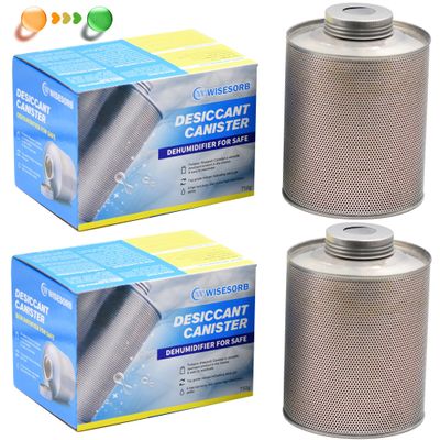Wisesorb 750 Grams Gun Safe Dehumidifier, 2 Pack Reusable Canister Desiccant Dehumidifier, Rechargeable 1.65 Lbs Indicating Silica Gel Orange to Green