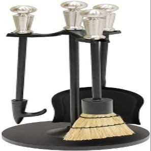 Oakestry Holden 3-Piece Mini Fireplace Stove Tool Set Satin Nickel Cast Iron Indoor Outdoor Fireside Accessories Fire Place Tool Set Holder Stand Hearth Accessories Set