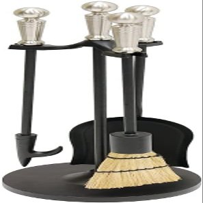 Oakestry Holden 3-Piece Mini Fireplace Stove Tool Set Satin Nickel Cast Iron Indoor Outdoor Fireside Accessories Fire Place Tool Set Holder Stand Hearth Accessories Set