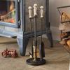 Oakestry Holden 3-Piece Mini Fireplace Stove Tool Set Satin Nickel Cast Iron Indoor Outdoor Fireside Accessories Fire Place Tool Set Holder Stand Hearth Accessories Set view 4