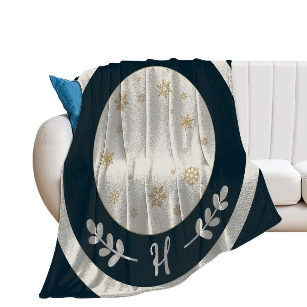 Blue With Golden Snowflakes And Monogram Brushed Polyester Tree Skirt Blanket Throw Flannel Luxury Couch Comfortable Bed Warm Soft Fluffy Plush Fleece Blankets Living Room Sofa Bedroom Tapestry Decora