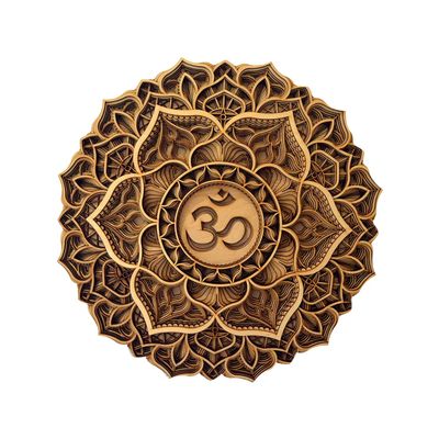 BHDecor Crown Chakra Home Wall Decor Multilayered Laser Cut Carved Elegant Wooden Mandala Hanging MDF Panels - Rustic Contemporary Artwork 17.7 x 17.7 in (45cm), Natural Wood