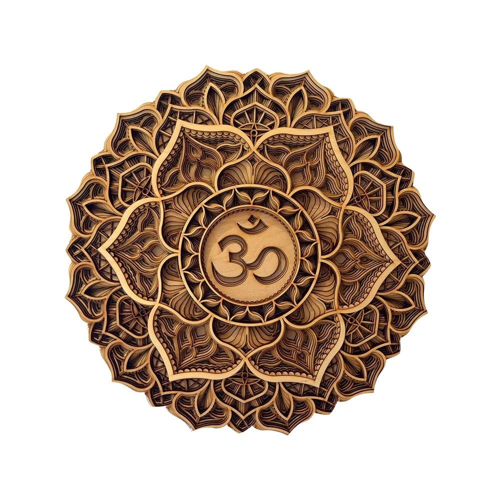 BHDecor Crown Chakra Home Wall Decor  Multilayered Laser Cut Carved Elegant Wooden Mandala Hanging MDF Panels - Rustic Contemporary Artwork 17.7 x 17.7 in (45cm), Natural Wood