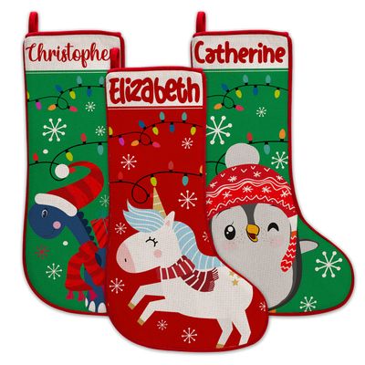 3 Pack, Personalized Christmas Stockings, w Name - 6 Animal Themes, 6 Fonts - Custom Christmas Stockings Gifts for Family, Kids, Customized Xmas Stocking for Fireplace Decoration, Christmas Decor