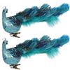 11" Blue Peacock Christmas Ornaments with Clip, Closed Tail Feather Bird with Glitter, Decor Set for Christmas Tree (2 Pack) view 1