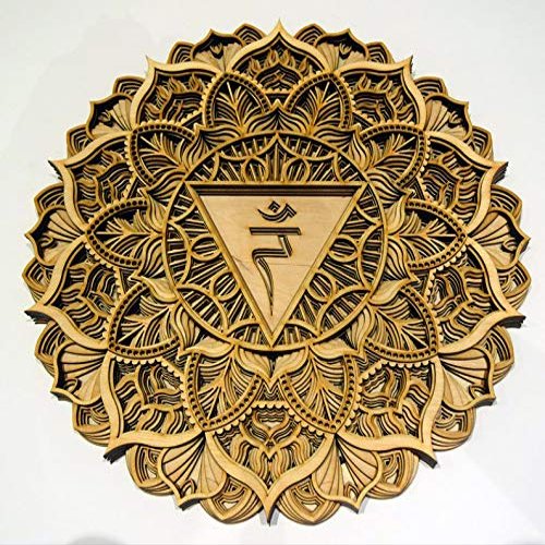 BHDecor Solar Plexus Chakra Home Wall Decor Multilayered Laser Cut Carved Elegant Wooden Mandala Hanging MDF Panels - Rustic Contemporary Artwork 22.8 x 22.8 in (58cm), Natural Wood