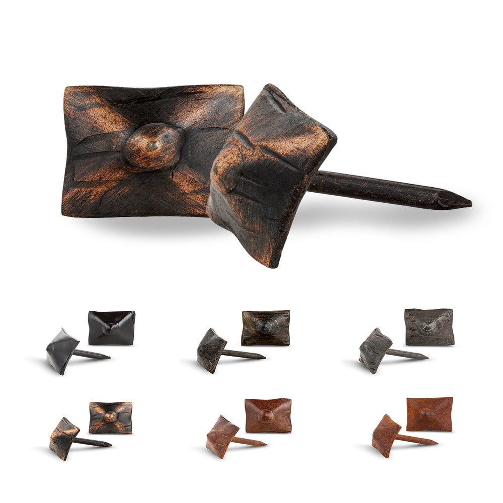 100 Pack 0.75" Square Head Iron Clavos Decorative Nails  Oil Rubbed Bronze  Handmade Rustic Square Fasteners for Farmhouse Shutters, Faux Wood, Barn Doors, and Gates  Ornamental Wood Accent