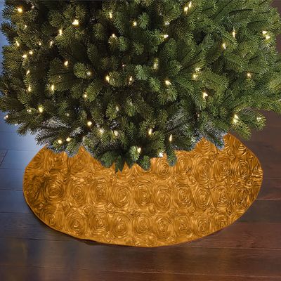 Floral Ribbon Rosette Tree Skirt Christmas Decoration 52" Round Holiday Event Tree Dcor (Gold)