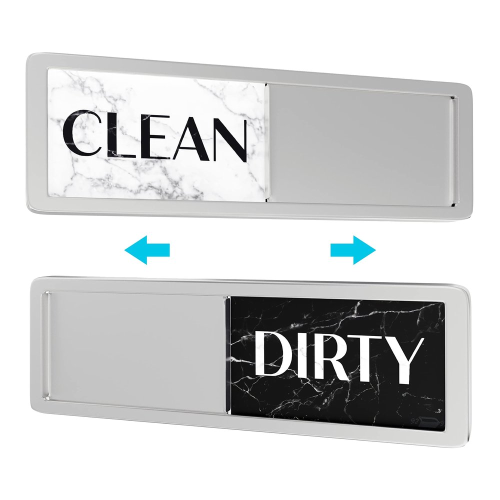 Dishwasher Magnet Clean Dirty Sign, Clean Dirty Magnet for Dishwasher, Modern Kitchen Decor, Magnetic Dish Washer Sign Indicator, Sliding Rustic Dish Washer Signs, Marble Black & White Granite