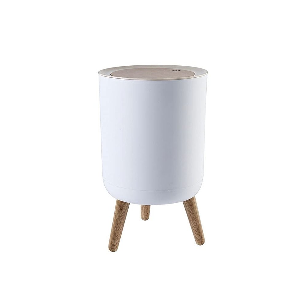 BDPP Trash Can Press Type Trash Can Creative Wood Grain Garbage Can with Lid Garbage Bin with High Foot Design with Pressure Ring USO Interior y Exterior