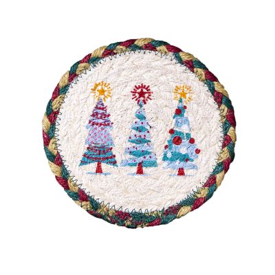 Placemat RENRUIRUI Round Braided Set of 4, Non Slip Heat Resistant Woven Coaster Table Mats with Christmas Tree Print,for Fall Winter Dinner Parties, Xmas Decor (Size : 16cm)