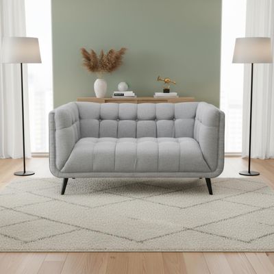 AC Pacific Modern Mid-Century Button Tufted Upholstered Loveseat, Gray
