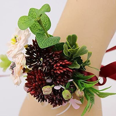 LSDRALOBBEB Corsages for Wedding Corsage and Boutonniere Set Wrist Corsage Red Flower Boutonnieres for Groomsmen Bridesmaid Wrist Corsages Flower Wedding Groom Boutonniere 1116 (Color:E)
