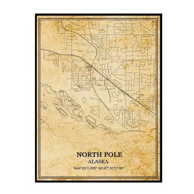 TANOKCRS North Pole Alaska USA America Vintage Map Poster Artwork Wall Art City Road Map Print Travel Souvenir Gift Home Decor Unframed