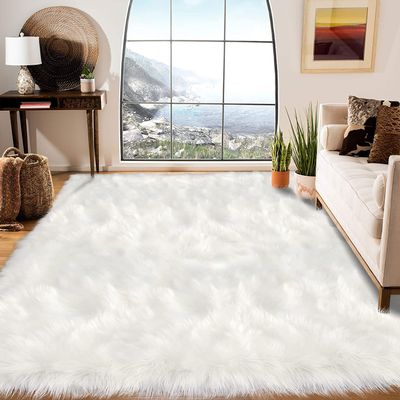Latepis Area Rugs 6x9 Faux Fur Sheepskin Rug for Living Room, Fluffy Washable Rug for Bedroom, Playroom, Luxury Room Decor, Rectangle