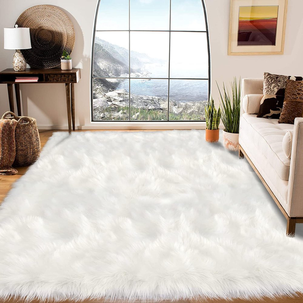 Latepis Area Rugs 6x9 Faux Fur Sheepskin Rug for Living Room, Fluffy Washable Rug for Bedroom, Playroom, Luxury Room Decor, Rectangle
