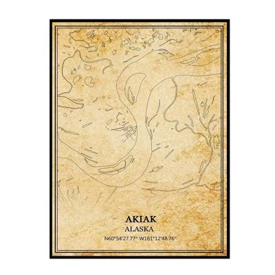 TANOKCRS Akiak Alaska USA America Vintage Map Poster Artwork Wall Art City Road Map Print Travel Souvenir Gift Home Decor Unframed