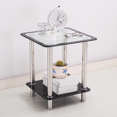 ZSH Coffee Table, Nordic Living Room Sofa Side Table, Tempered Glass Bedside Table, Stainless Steel Legs, Small Square Table, Telephone Table (Color : B)