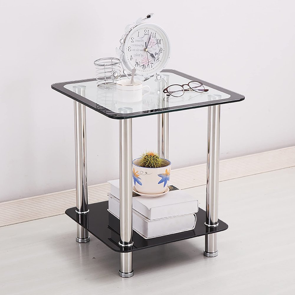 ZSH Coffee Table, Nordic Living Room Sofa Side Table, Tempered Glass Bedside Table, Stainless Steel Legs, Small Square Table, Telephone Table (Color : B)