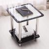 ZSH Coffee Table, Nordic Living Room Sofa Side Table, Tempered Glass Bedside Table, Stainless Steel Legs, Small Square Table, Telephone Table (Color : B) view 2