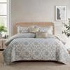 Home Soft Things 5 Piece Printed Microfiber Quilts Bedding Set Oversize King 122" x 106", Taupe White Scroll Design, Soft Warm Lightweight Prewashed Bedspread Coverlet Set, Glena Gatework view 1