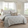 Home Soft Things 5 Piece Printed Microfiber Quilts Bedding Set Oversize King 122" x 106", Taupe White Scroll Design, Soft Warm Lightweight Prewashed Bedspread Coverlet Set, Glena Gatework view 2