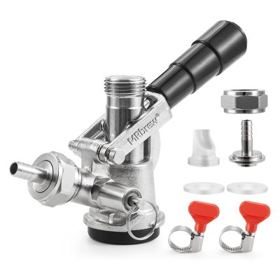 MRbrew D System Keg Coupler for Commercial Sankey, fit 1/4" & 3/16" I.D Draft Beer line, 5/16" Gas Barb, Stainless Steel Probe with Check Valve Sealing Washer Hose Clamp - for Kegerator Tap Dispenser