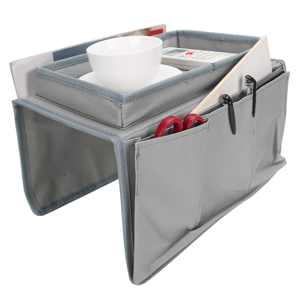 Shanrya Sofa Armrest Organizer Caddy, 4 Pockets Couch Armchair Caddy TV Gray