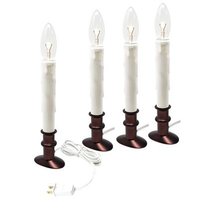 612 Vermont Electric LED Window Candle with Clear Bulb, Automatic Timer, Metal Slimline Base, VT-9133-AW-R4 (Antique Bronze, Pack of 4)