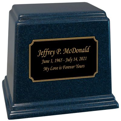 Personalized Sapphire Blue Ark Cremation Urn for Ashes - Personalized with Black Nameplate - Cultured Marble Urn - 250 Cubic Inch Capacity for a Person Weighing Up to 250 Pounds