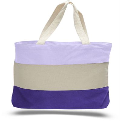 Personalized Tri Color Shopping Tote Canvas Bag, Custom Text or Logo, Reusable Cloth Bag for Grocery Shopping, Beach, Books, Diaper Bag & More, 15"H X 15"W With 3" Bottom Gusset, Purple, 50 Pack