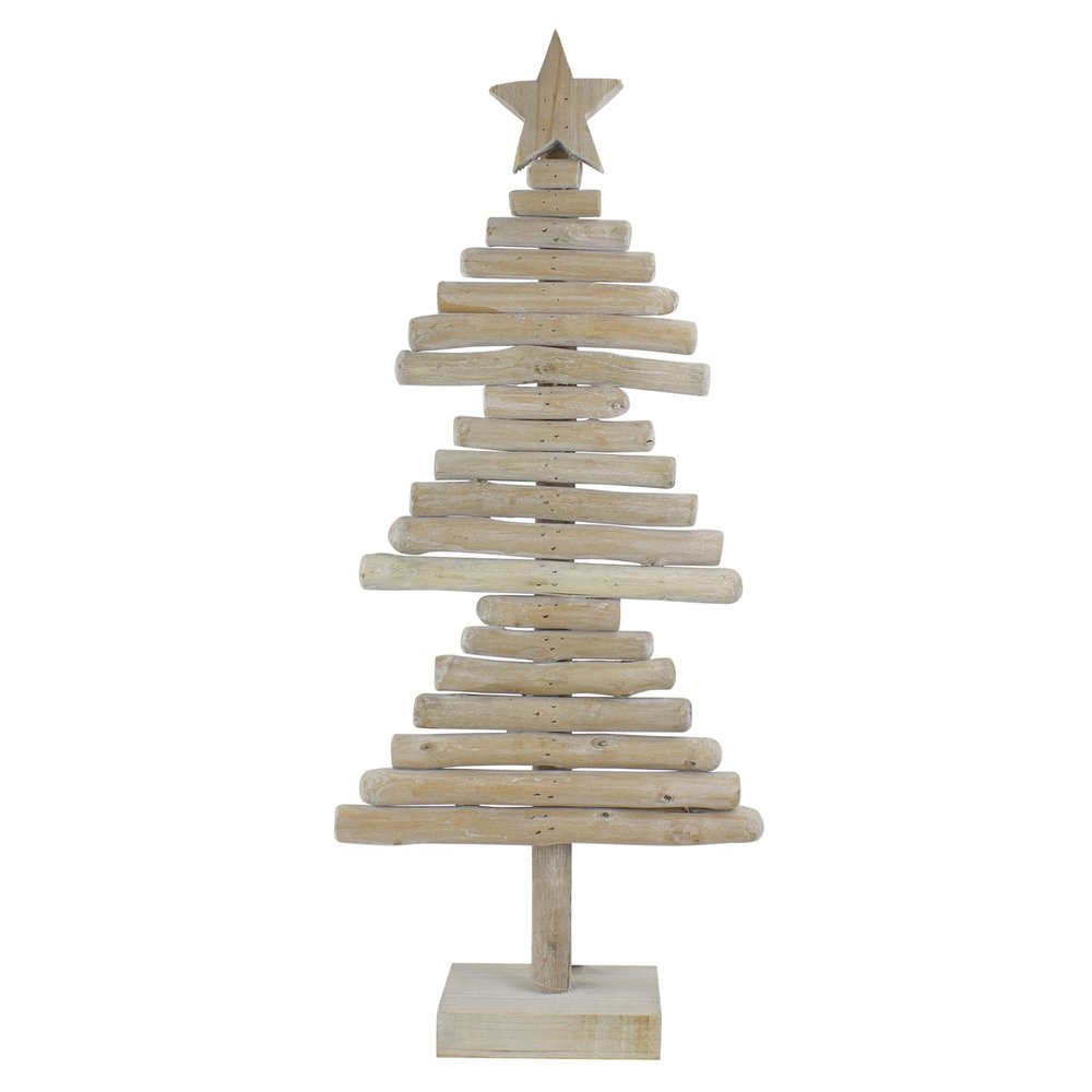 25.5" Rustic Wooden Christmas Tree with Star Table Top Decor