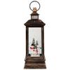 11" Black with Brushed Gold LED Snowman Family Christmas Lantern Snow Globe view 1