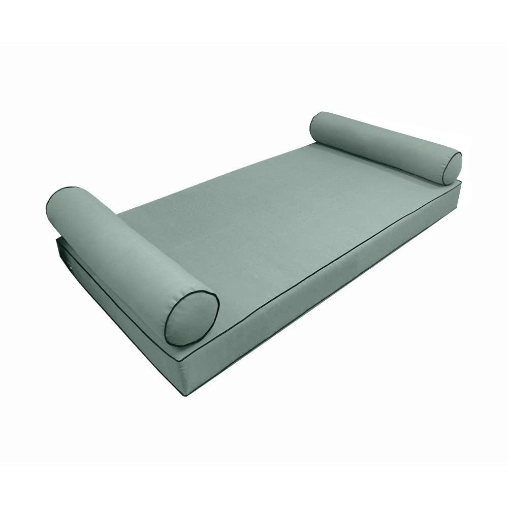 DBM IMPORTS *Cover ONLY*-Style 5 Outdoor Daybed Mattress Bolster Pillow Slipcovers Contrast Pipe Trim Twin Size-AD002