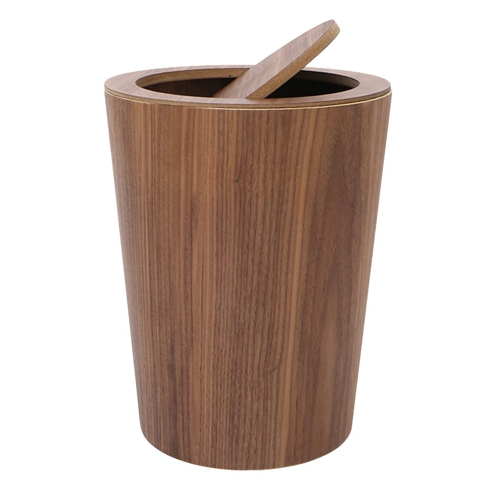 DRSFF Nordic Simple 10L Garbage Can Wooden Non-Printed Flip Rubbish Bin | Round Under Desk Trash Recycling Bins Hotel Lobby Meeting Rooms Waste Paper Basket